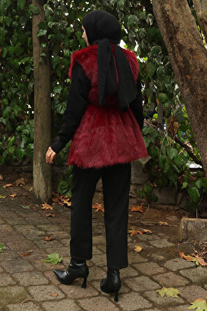 Kemerli Kürklü Yelek Bordo 19372