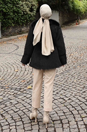 Kemerli Kürklü Ceket Siyah 19278