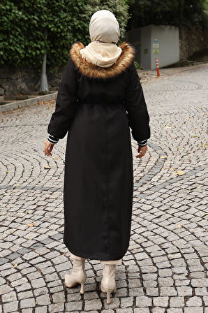 Arma Detaylı Kapşonlu Mont Siyah 19268