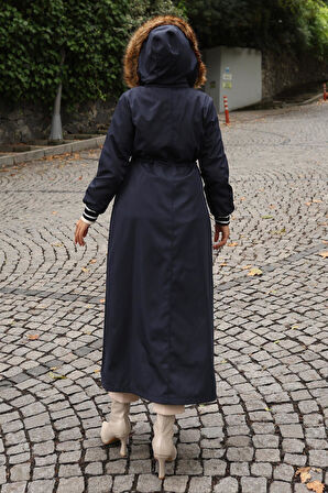 Arma Detaylı Kapşonlu Mont Lacivert 19268