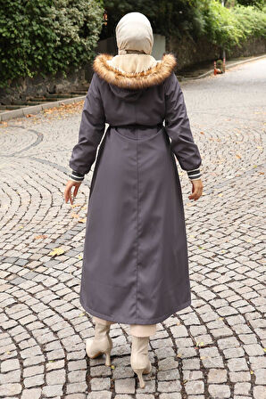 Arma Detaylı Kapşonlu Mont Gri 19268