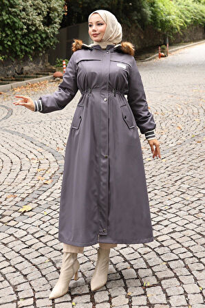 Arma Detaylı Kapşonlu Mont Gri 19268