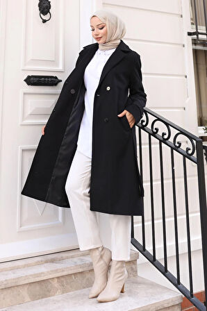 Kuşaklı Kaşe Kaban Siyah 19271