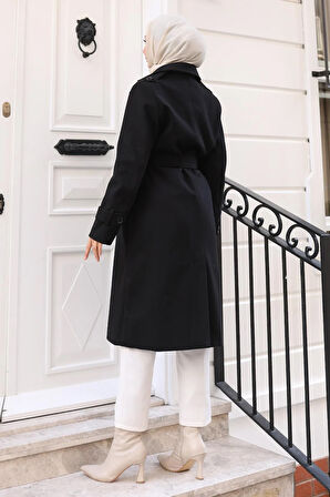 Kuşaklı Kaşe Kaban Siyah 19271