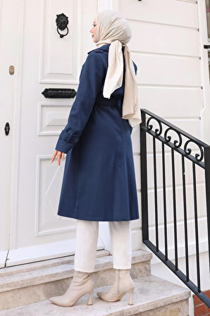 Kuşaklı Kaşe Kaban Lacivert 19271