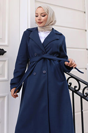 Kuşaklı Kaşe Kaban Lacivert 19271