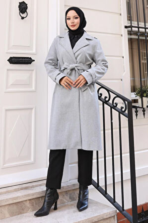 Kuşaklı Kaşe Kaban Gri 19271