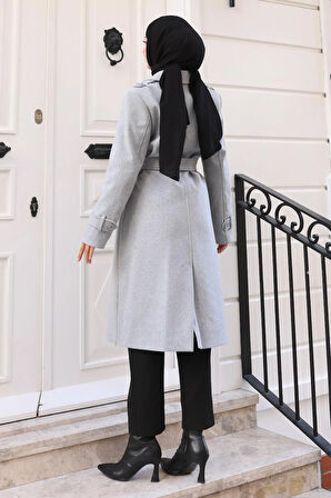 Kuşaklı Kaşe Kaban Gri 19271