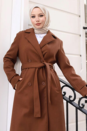 Kuşaklı Kaşe Kaban Kahverengi 19271