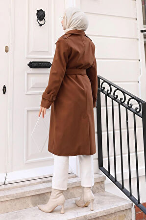 Kuşaklı Kaşe Kaban Kahverengi 19271