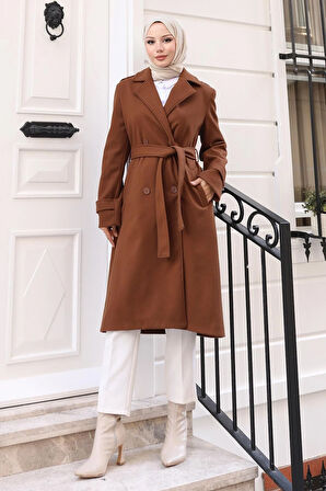 Kuşaklı Kaşe Kaban Kahverengi 19271