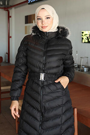 Kapşonlu Şişme Mont Siyah 6155