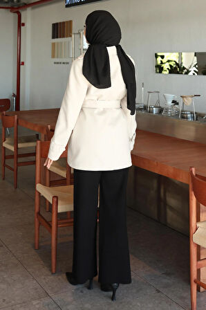 Düğme Detaylı Kaşe Kaban Bej 19274