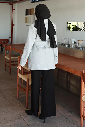 Düğme Detaylı Kaşe Kaban Gri 19274