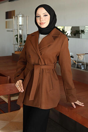 Düğme Detaylı Kaşe Kaban Kahverengi 19274