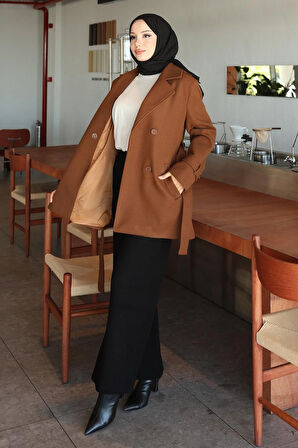 Düğme Detaylı Kaşe Kaban Kahverengi 19274