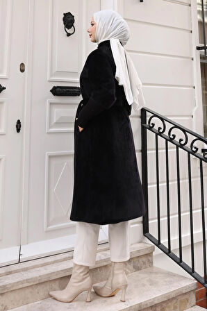 Broş Detaylı Kaban Siyah 19279