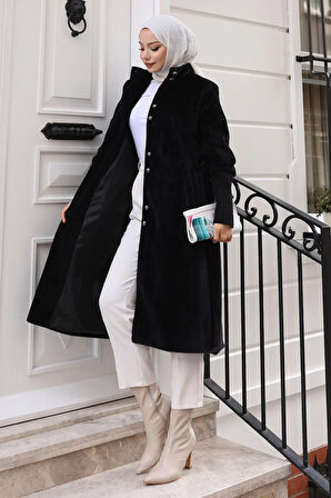 Broş Detaylı Kaban Siyah 19279