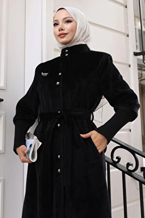 Broş Detaylı Kaban Siyah 19279