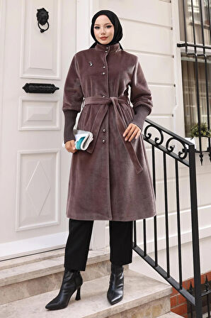 Broş Detaylı Kaban Kahverengi 19279