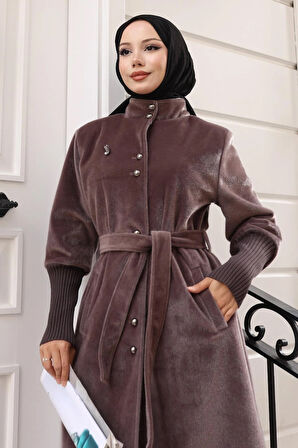 Broş Detaylı Kaban Kahverengi 19279