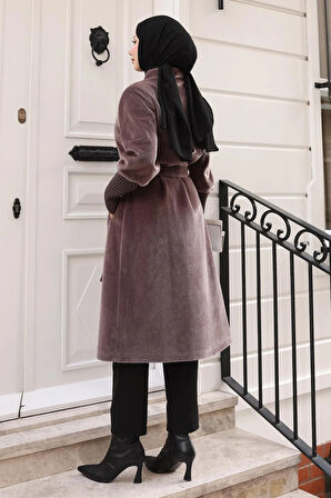 Broş Detaylı Kaban Kahverengi 19279