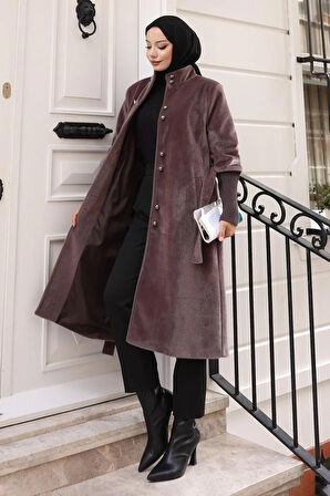 Broş Detaylı Kaban Kahverengi 19279