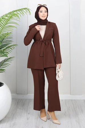Soft Blazer Takım Kahverengi 19389