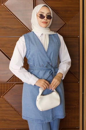 Kemer Detaylı İkili Kot Takım Buz Mavisi 19232