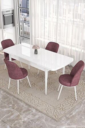 Rovena Bade Beyaz 70x114 Açılabilir Mdf Yemek Odası Takımı 4 Adet Sandalye