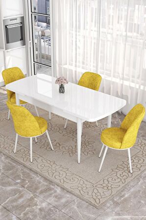 Rovena Bade Beyaz 70x114 Açılabilir Mdf Yemek Odası Takımı 4 Adet Sandalye