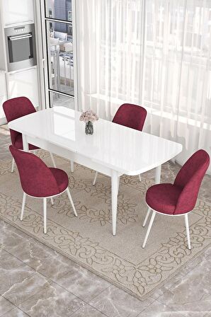 Rovena Bade Beyaz 70x114 Açılabilir Mdf Yemek Odası Takımı 4 Adet Sandalye