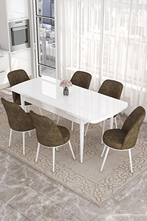 Rovena Bade Beyaz 70x114 Açılabilir Mdf Yemek Odası Takımı 6 Adet Sandalye