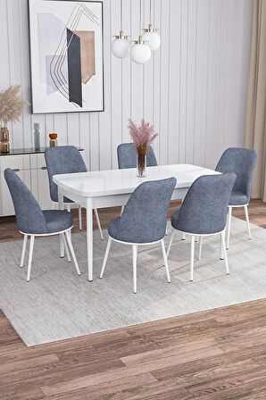 Rovena Bade Beyaz 70x114 Açılabilir Mdf Yemek Odası Takımı 6 Adet Sandalye
