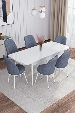 Rovena Bade Beyaz 70x114 Açılabilir Mdf Yemek Odası Takımı 6 Adet Sandalye