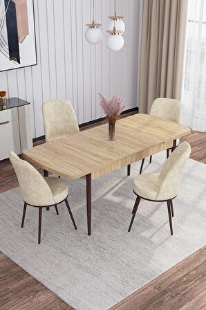 Rovena Bade Meşe 70x114 Açılabilir Mdf Yemek Odası Takımı 4 Adet Sandalye