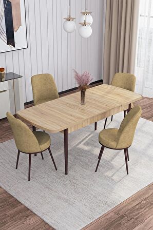 Rovena Bade Meşe 70x114 Açılabilir Mdf Yemek Odası Takımı 4 Adet Sandalye