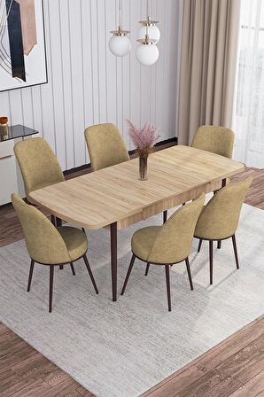 Rovena Bade Meşe 70x114 Açılabilir Mdf Yemek Odası Takımı 6 Adet Sandalye