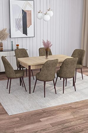 Rovena Bade Meşe 70x114 Açılabilir Mdf Yemek Odası Takımı 6 Adet Sandalye