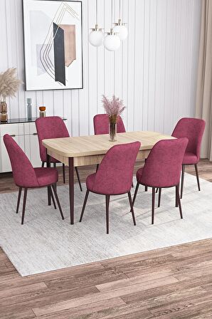Rovena Bade Meşe 70x114 Açılabilir Mdf Yemek Odası Takımı 6 Adet Sandalye