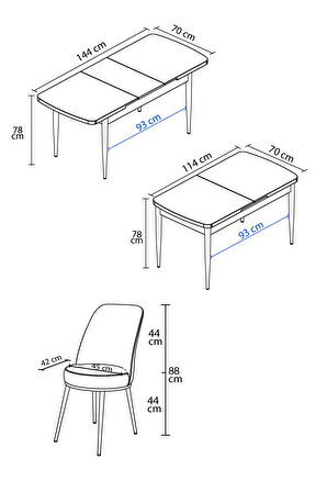 Rovena Bade Barok 70x114 Açılabilir Mdf Yemek Odası Takımı 4 Adet Sandalye