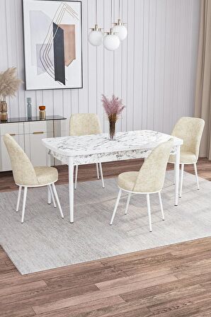 Rovena Bade Beyaz Mermer 70x114 Açılabilir Mdf Yemek Odası Takımı 4 Adet Sandalye