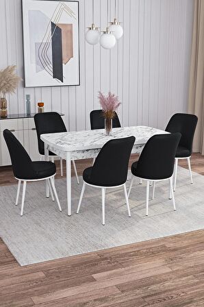 Rovena Bade Beyaz Mermer 70x114 Açılabilir Mdf Yemek Odası Takımı 6 Adet Sandalye