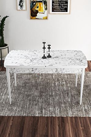 Rovena Bade Beyaz Mermer 70x114 Açılabilir Mdf Yemek Odası Takımı 6 Adet Sandalye