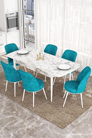 Rovena Bade Beyaz Mermer 70x114 Açılabilir Mdf Yemek Odası Takımı 6 Adet Sandalye