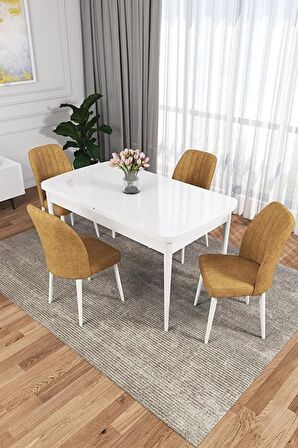 Rovena Lora Beyaz 70x114 Açılabilir Mdf Yemek Odası Takımı 4 Adet Sandalye