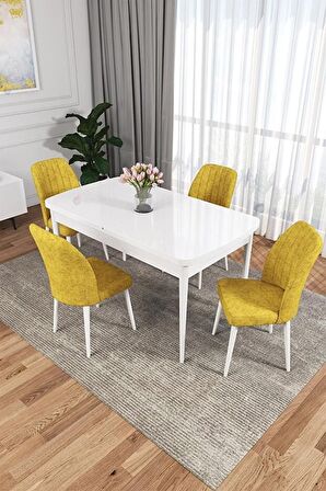 Rovena Lora Beyaz 70x114 Açılabilir Mdf Yemek Odası Takımı 4 Adet Sandalye