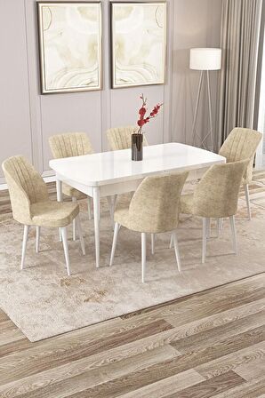 Rovena Lora Beyaz 70x114 Açılabilir Mdf Yemek Odası Takımı 6 Adet Sandalye