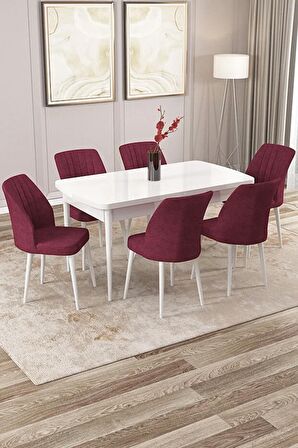Rovena Lora Beyaz 70x114 Açılabilir Mdf Yemek Odası Takımı 6 Adet Sandalye