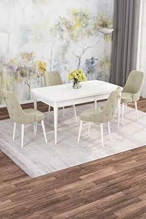 Rovena Rose Beyaz 70x114 Açılabilir Mdf Yemek Odası Takımı 4 Adet Sandalye